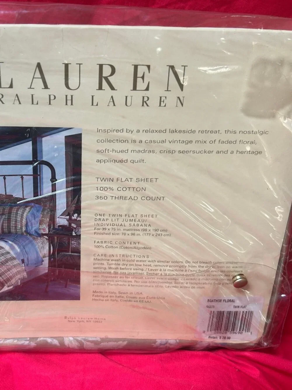 Vintage Ralph Lauren Boathouse Floral Twin Flat Sheet 100% cotton~Made in Italy